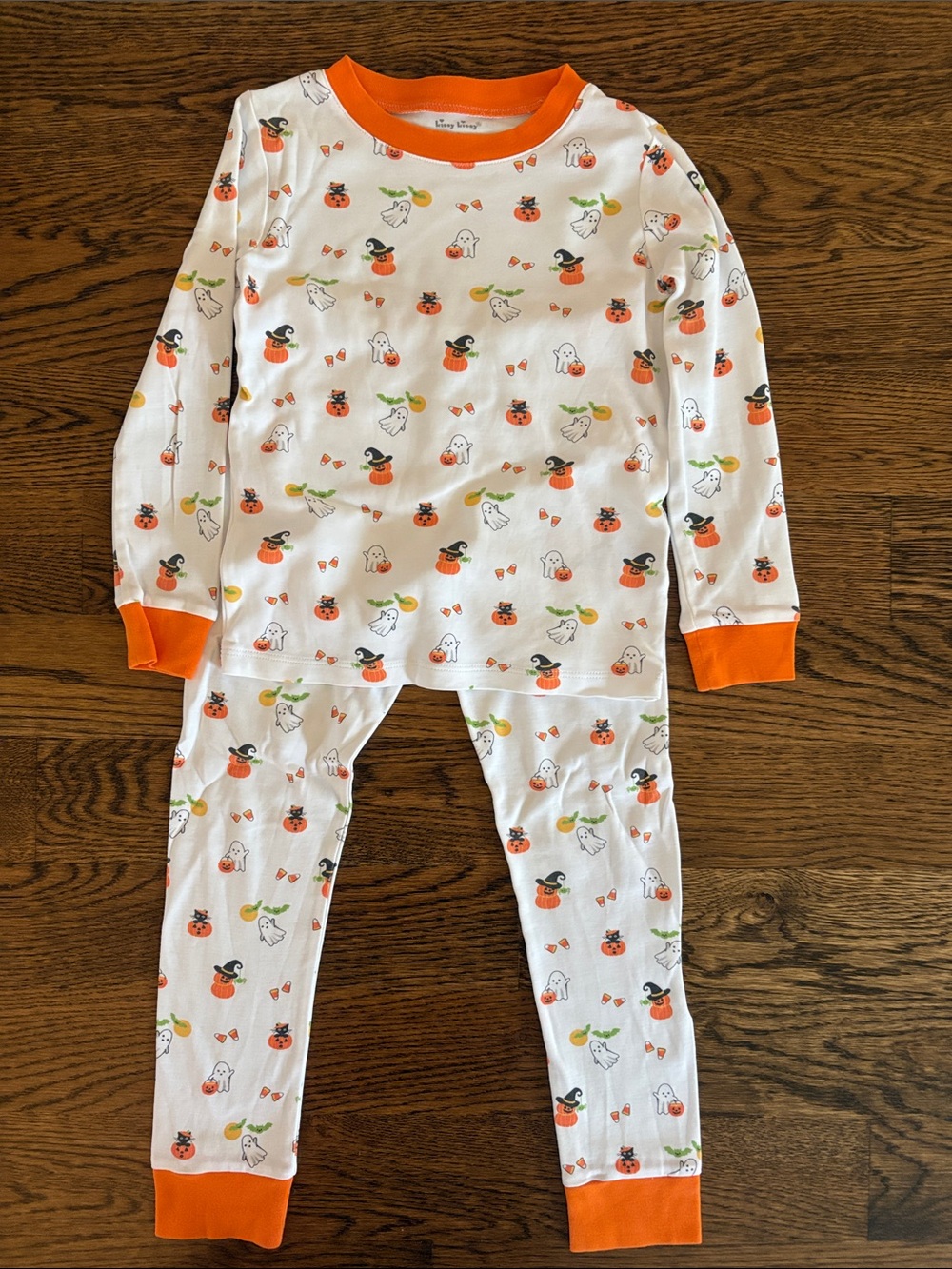 Kissy Kissy White Pajama Set with Orange Trim and Halloween Print